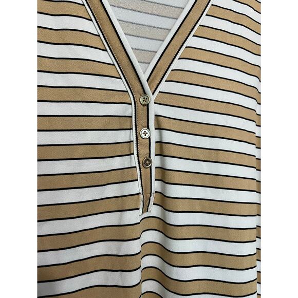 Jules & Leopold White and Gold Striped V-Neck Top - L - Picture 3 of 5